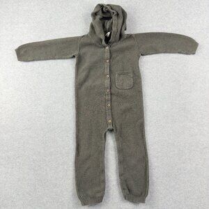 Kate Quinn Olive Green Knit Hooded Baby Romper, 3T, 100% Organic Cotton